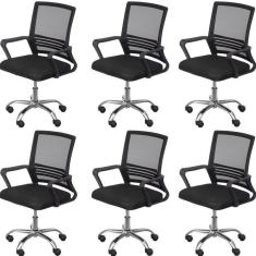 Kit 6 Cadeiras para Escritório Diretor Lyon Baixa em Tela Mesh Preto