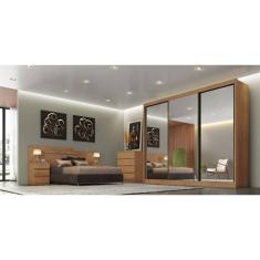 Guarda Roupa Casal com Espelho 3 Portas de Correr 8 Gavetas - Diamond-Cumaru - Móveis Novo Horizonte