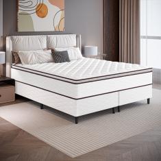 Cama Box Queen Size Umaflex New Itália com Molas Ensacadas e Pillow Top D26 - 63x158x198cm - Branco/Marrom	