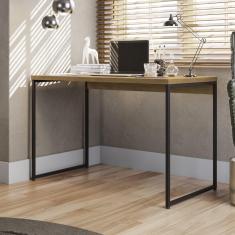 Mesa Industrial Escrivaninha 136 cm Kappesberg Escritório Quarto Base Metal MDP Marrom Madeira Preto