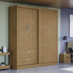 Guarda Roupa Armário Roupeiro Casal Grande 3 Portas Espelho 2 Gavetas Quarto Marrom Freijó
