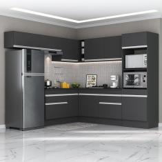 Armário Cozinha Completa Com Rodapé Multimóveis Preto/branco