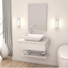 Bancada para Banheiro Cuba RT45 com Prateleira 605w Metrópole Compace Branco Chess