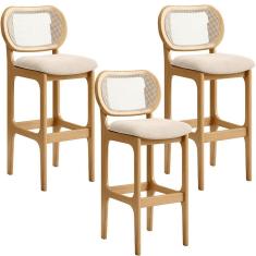 Kit 03 Banquetas Altas Para Cozinha Bancada Sala Tela Betta Fixa L02 Suede Bege - Lyam