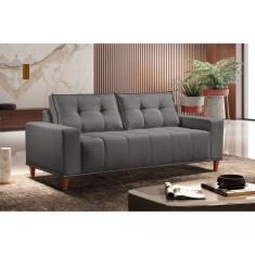 Sofá 3 Lugares Veludo 220cm com Molas Beny Cinza Prata