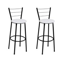 Kit 2 Banquetas Altas Preta com Encosto Assento Branco