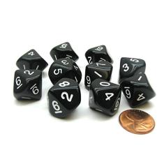 Koplow Games 10 Piece Set of 10-Sided D10 Polyhedral Dice - Black with White Numbers
