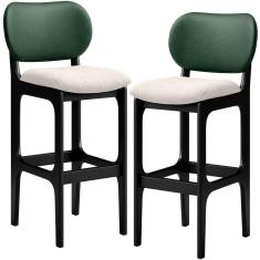 Kit 2 Banquetas Alta Betta Preto Facto Verde Linho Cru