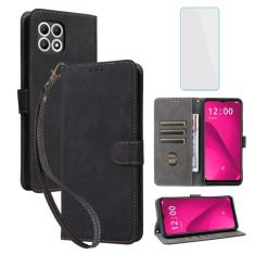 IUQXU Capa carteira para celular T-Mobile Revvl 7 5G com protetor de tela [bloqueio RFID] couro flip suporte para cartão de pulso feminino masculino capa para celular T-Mobile Revvl7 5G T Phone 2