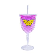 Copo Taça Com Canudo Gel Congelante Mulher Maravilha 300ml