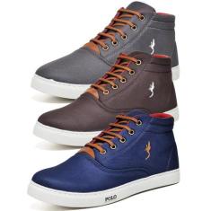 Kit 3 Tênis Casual Masculino Cano Alto Confortável Macio - Polo Blu, 4