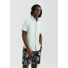Camisa Básica Masculina Manga Curta Slim Em Linho - Hering, G, Verde