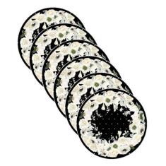 Sousplat Flores Branco/Preto - NSW, com base, 6 Peças