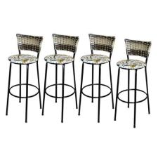 Jogo 4 Banqueta Alta Para Cozinha Ratan Cappuccino Premium Preta Estof