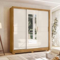 Guarda Roupa Casal 3 Portas Deslizantes Com Espelho 2 Gavetas Bahamas - Freijó / Off White