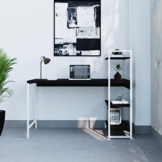 Escrivaninha Com Estante 3 Prateleiras Estilo Industrial 135cm Active Yescasa Preto ônix / Est.branca