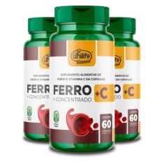 Kit 3 Ferro Com Vitamina C Unilife 60 Cápsulas