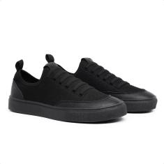 Tênis Casual Cano Baixo Sapatênis Masculino Preto Cadarço Elástico Calce Fácil Confortável-Masculino