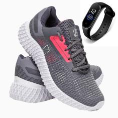 Tênis Esportivo Feminino Cadarço Academia Fitness + Relógio-Feminino
