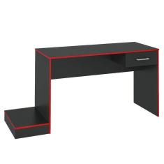 Escrivaninha Gamer Retangular Mesa para 2 Monitores 1 Gaveta 160.5cm Preto Acetinado Vermelho Moderno