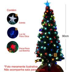 Árvore Natal Fibra Ótica 90cm Bivolt Bolinhas Led Ponteira