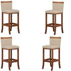 Conjunto 4 Banquetas Alta em Madeira Maciça Paris Ccs Interiores Pinhão