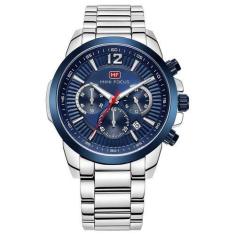 Relógio De Quartzo Esporte MINIFOCUS MF 0087 À Prova D' Água Aço Inoxidável Luxo (Prata-Azul)