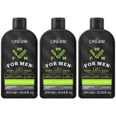 Kit C/03 Origem For Men 3 Em 1 Shampoo 300ml
