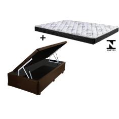 Cama Box Baú Solteiro Conforto Sintético Marrom + Colchão Solteiro Conforto Espuma D33  24x88x188