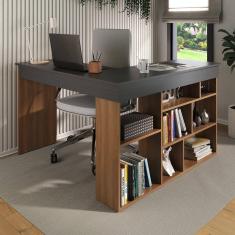 Mesa de Escritório em L 8 Nichos Montecello Yescasa Nogal/Grafite