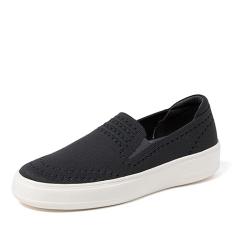 Dearfoams Mocassim Sophie feminino sem cadarço leve e confortável, Preto liso, 35