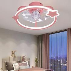 Ventilador de teto rosa para quarto com escurecimento contínuo, ventiladores de teto inteligentes com luzes e controle remoto/APP, lâmpadas de teto com ventilador silencioso, iluminação co