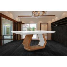 Mesa para Cozinha Alvorada + Tampo Madeirado Vidro Reto 180x90cm Imbuia/Off White - Rufato