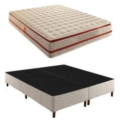 Box Queen 42x158x198cm com Colchão Queen Molas Ensacadas 32x158x198cm Mônaco Rustico Branco/Bordo
