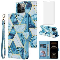 Asuwish Compatível com iPhone 12 Mini 5.4 Capa carteira de vidro temperado protetor de tela de couro flip suporte para cartão capa de celular para iPhone12mini 5G i 12s iPhone12 12mini mulheres homens