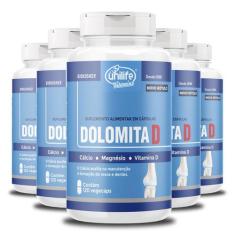 Kit 5 Dolomita com Vitamina D Unilife 120 Cápsulas