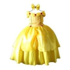 Vestido Festa Fantasia Princesa Bela Luxo Infantil E Tiara - festa lux