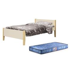 Cama Solteiro Simba com Pés Madeira Natural e Colchão D20 - Reller Móveis