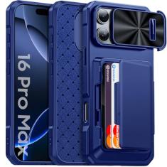 BSNRM Capa carteira para iPhone 16 Pro Max com suporte para cartão de crédito (4 a 5 cartões), [bloqueio RFID e capa para câmera] Capa fina à prova de choque para mulheres e homens, compatível com