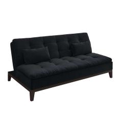 Sofá-Cama Casal 3 Lugares Premium Suede Pés de Madeira Preto