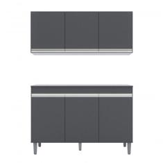 Balcão Gabinete Manu 120 Cm S-tampo E Armário Aéreo Andreia 120cm Cinza