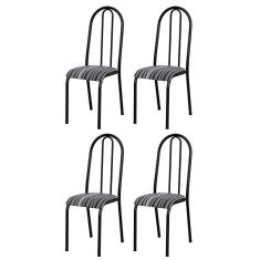 Kit 4 Cadeiras 056 América Cromo Preto/listrado - Artefamol