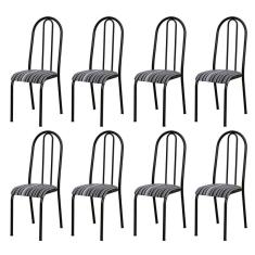 Kit 8 Cadeiras 056 América Cromo/preto Listrado - Artefamol