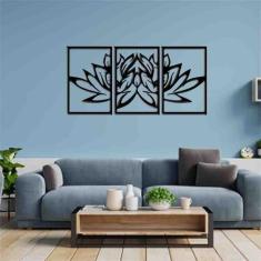 Quadro Decorativo Flor de Lótus 3mm Vazado - Mdf - Decoarts, Preto