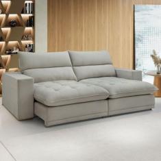 Sofá Retrátil e Reclinável Martinho 250cm Boucle Gelo - Celflex, Bege