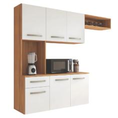 Armário de Cozinha Completa Suspenso com Balcão 6 Portas 1 Gaveta Belíssima Freijó/branco Fiorello