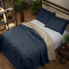 Cobre leito Dupla Face Floral Casal Queen 3 peças Marinho - Casaborda 