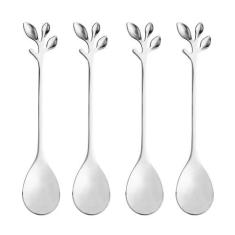 Conjunto 4 Colheres de Chá de Aço Inox Leaves Prata - Wolff