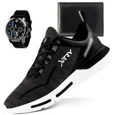 Kit Tênis Masculino X-try Original Academia Treino Confortável Corrida + Carteira e Relógio-Masculino