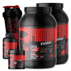 Kit 2x Whey Protein Fusion + Bcaa + Glutamina + Coqueteleira-Unissex